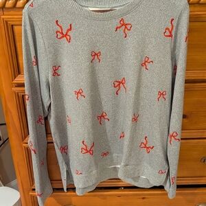 Lucky Brand Gray Sweater with Red Bow Accents